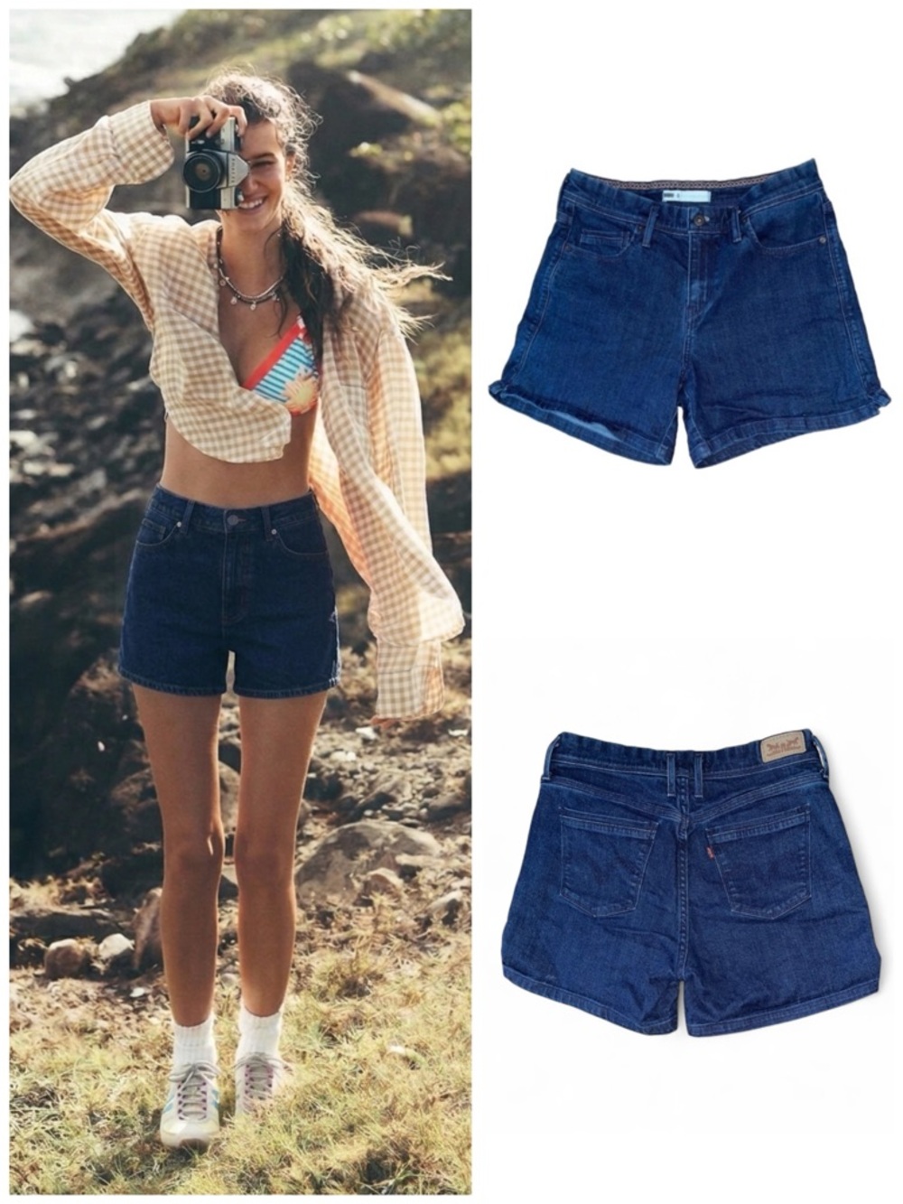 Levi's Mom High Rise Dark Wash Stretch 5” Mom Shorts Size 6 28” Vintage Festival